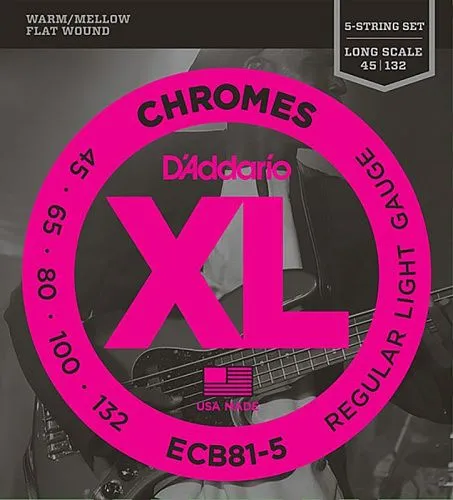 D'Addario ECB81-5 Chromes (45-132) Комплект струн с плоской оплеткой для 5-струнной бас-гитары.